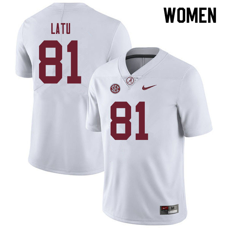 Women #81 Cameron Latu Alabama Crimson Tide College Football Jerseys Sale-White